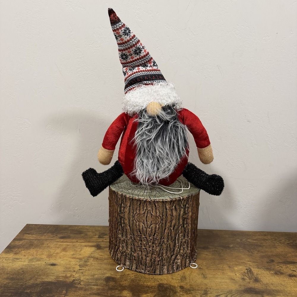 Sylvania Gnome Sitting on Tree Stump Lit Tinsel Christmas Indoor Outdoor Decor